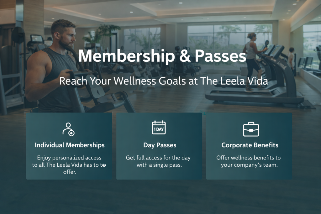 Membership and passes at The Leela Vida Barbados offering gym, recovery therapies, workspaces, and wellness access for professionals and travellers