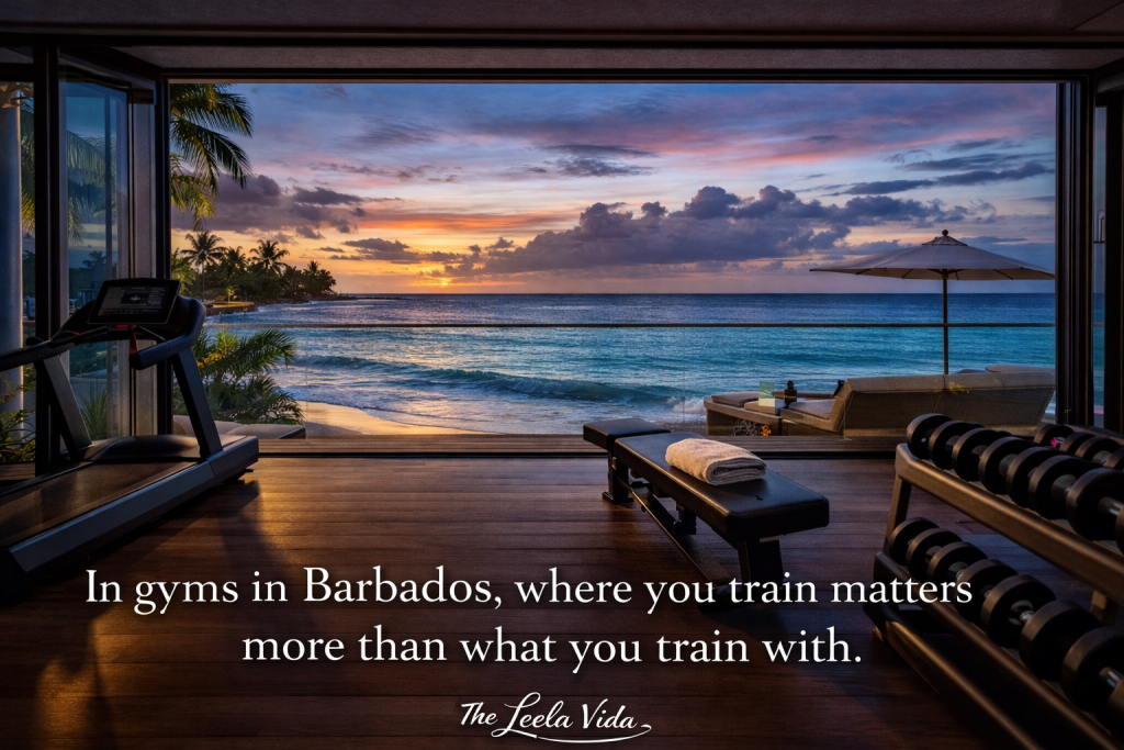 Oceanfront gym setting at The Leela Vida showing why environment matters in gyms in Barbados