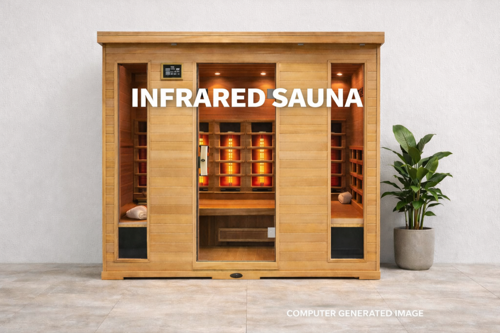 Infrared sauna Barbados at The Leela Vida wellness and recovery space featuring a premium infrared sauna unit in a calm, modern setting