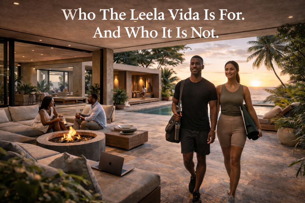 Professionals training, relaxing, and working together at an oceanfront wellness space in Barbados