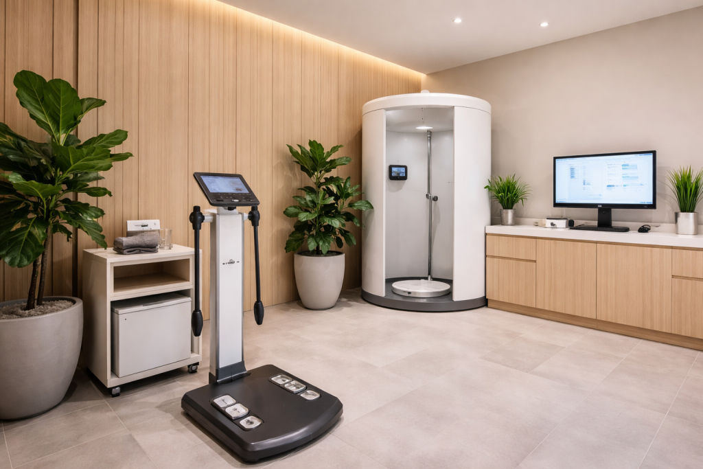 Focus and recovery measured through body metrics and objective progress at The Leela Vida.