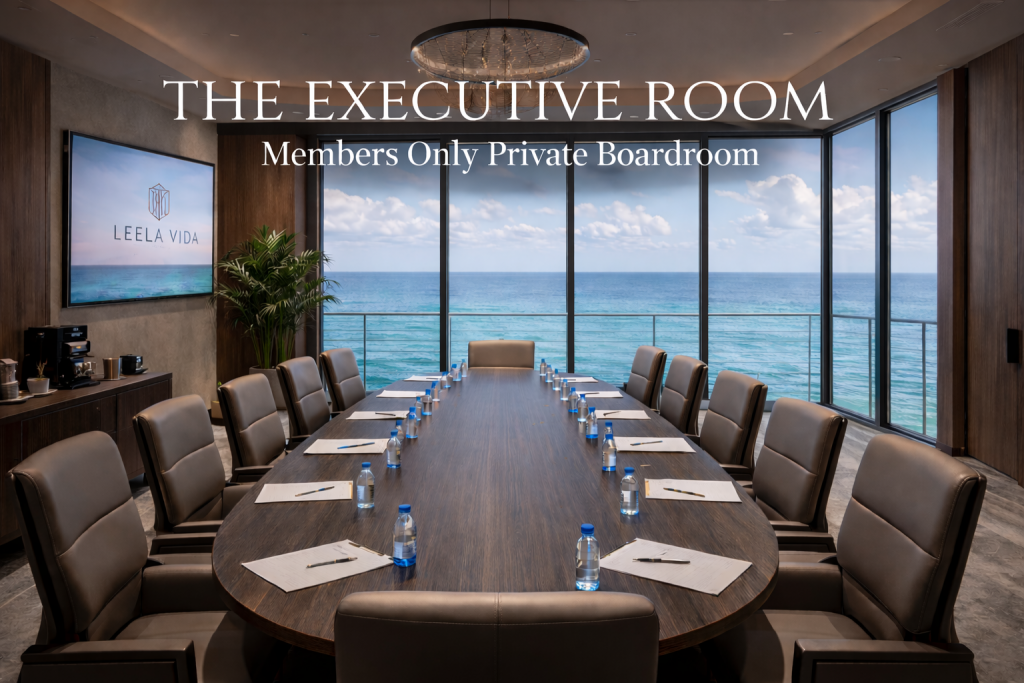 Executive Room at The Leela Vida with oceanfront view, private boardroom for members in Barbados