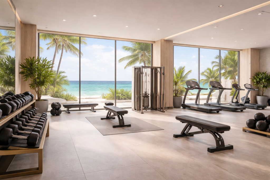 Private Gym Barbados with clean ocean view and private executive training environment