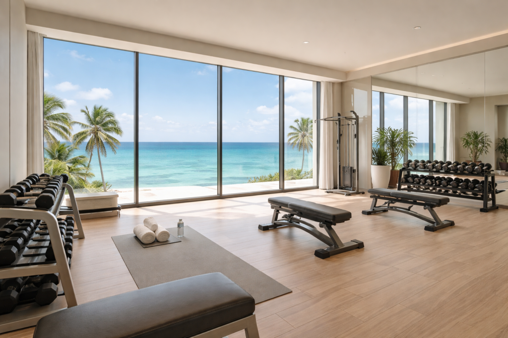Private Gym Barbados ocean view designed for executives seeking quiet luxury fitness in Christ Church